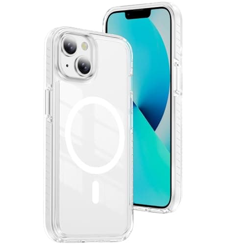 DEERLAMN Magnetic Clear Case for iPhone 13/iPhone 14 6.1-Inch, [Compatible with Magsafe][Anti-Yellowing] Transparent Slim Shockproof Protective Phone Cover, White