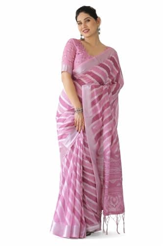 EVERYDAY CREATIONS Women's Linen Cotton Silk Saree with Unstitched Blouse Piece Purple