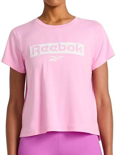 Reebok Women’s Knockout Graphic Crewneck T-Shirt, Standard Fit, Lightweight Stretch Poly Performance Fabric, Lilac Chiffon, Medium