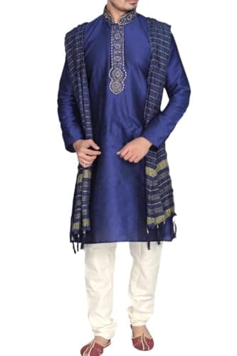 Sonisha MKP9007 Men's Blue Kurta Pajama Set Wedding Kurta Pyjama Indian Party Suit (46)