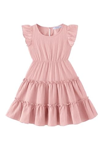 Arshiner Toddler Pink Dress Girls Ruffle Sleeveless Tiered Swing Twirly Dresses Cute Summer Beach Sundress Size 7