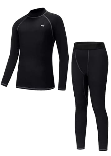 Ewedoos Thermal Underwear Set for Kids Thermals Top and Bottom Set Boys Long Johns Base Layer Thermal Set Black Gray