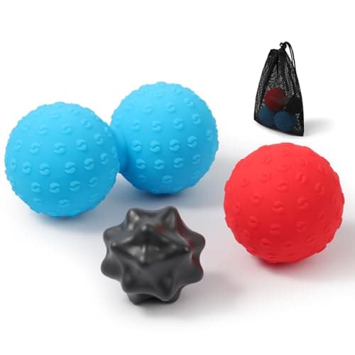 HODEMI Massage Ball Set, 3 Pack Spiky Ball, Lacrosse Ball & Peanut Massage Roller for Trigger Point Therapy, Deep Tissue Muscle Relaxation for Back, Neck, Hip, Leg & Foot with Mesh Bag