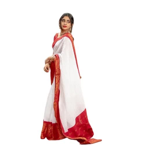 Women's Banarasi Soft Lichi Silk Saree Rich Pallu Design Wedding Kanjivaram Saree Red and White