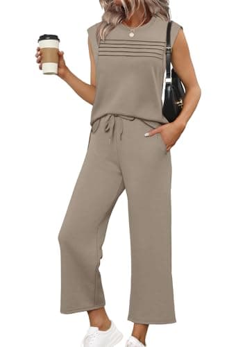 2-Pc WIHOLL Women's Lounge Set w/ Cap Sleeve Top & Wide-Leg Crop Pants (Various) $15