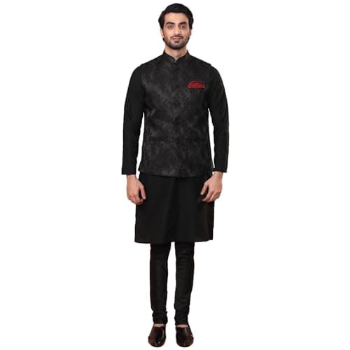 KISAH Men Regular Kurta Jacket Set KA-0005-5431-C103-40 Black