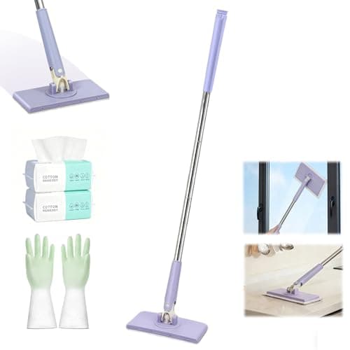 Hands Free Flat Mop One Click, Hands Free Multi Purpose Flat Mop, Clamp Mopa for Dry & Wet Pads, Snap Grip Mini Gripping with Sweeping & Mopping, Dust Mop for Hardwood Tile Small Space (Purple)