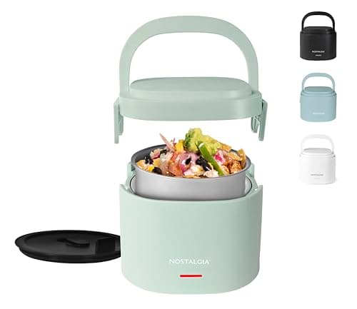 Nostalgia Portable 20-Ounce Electric Heated Lunch Box – Travel Size 2.5 Cup Capacity f Leak Proof Silicone Sealed Lid, Foldable Carry Handle, Detachable Cord – Sage $16.99