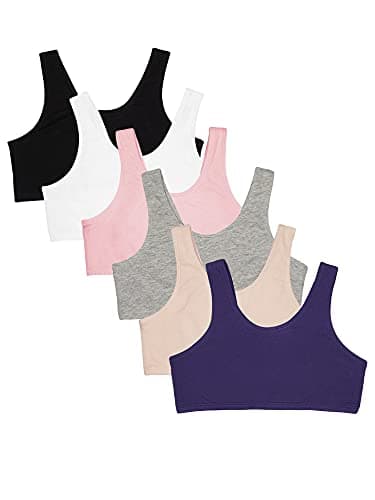 Fruit of the Loom Girls' Cotton Built -Up Stretch Sports Bra, Blueberry/Black/Grey/White/Sand/Blush, 32