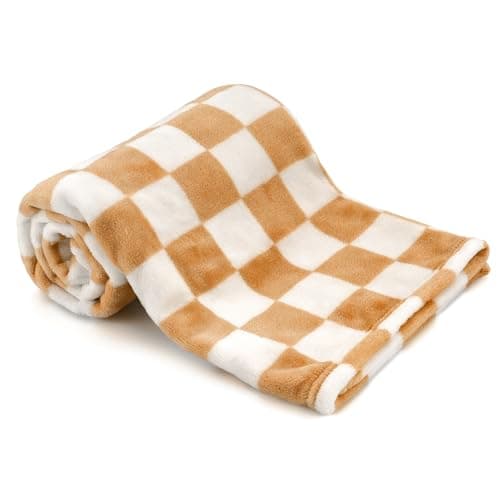 GreatBba Plush Checkered Baby Blanket,30 x 40 Inch Fleece,Orange White
