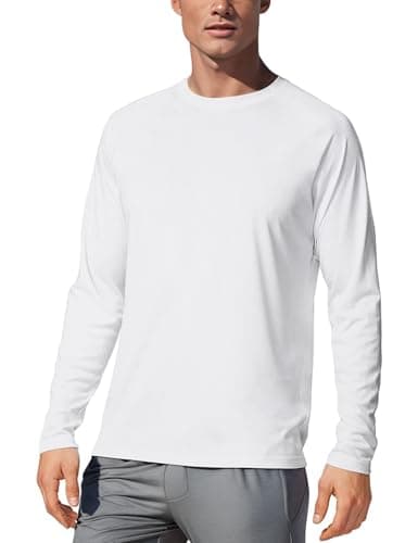 Men's UPF 50+ Long Sleeve Tee Shirts UV Sun Protection Quick Dry Tee Shirt Swim Athletic Running Workout White