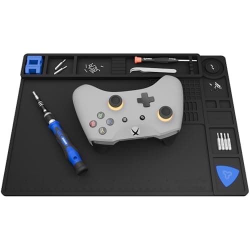 STREBITO Soldering Mat Silicone Work Mat, Heat Resistant 932°F, Magnetic Mat for Screws and Tools, Solder Mat Electronics Mat for Watch, Phone, Tablet, Eyeglass, Knife, Size 13.8" x 9.9" (Black)