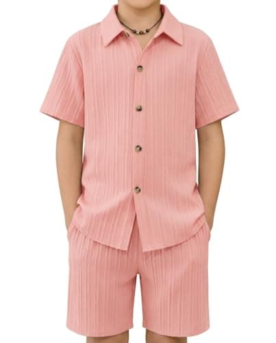 Arshiner Boy's Summer Beach Outfits 2 Piece Short Sleeve Shirts and Shorts Vacation Texture Set 5-6 Years