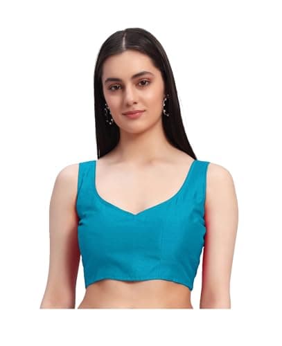Parvdi womens readymade saree sari blouse sleeveless choli crop top sweetheart neck partywear indian ethnic blouse Sky Blue