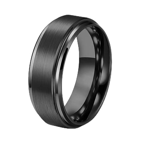 HXNIBATSAR 6mm 8mm Black/Gold/Silver/Purple Classic Stainless Steel Wedding Band Ring For Men Womem Matte Brushed Finish Comfort Fit Size 5-12 (8mm-Black, 11.5)