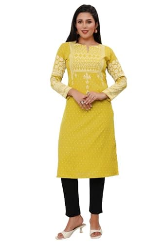 Maple Clothing Indian Kurtis for Women Long Tunic Kurta Tops (Olive Green, S)