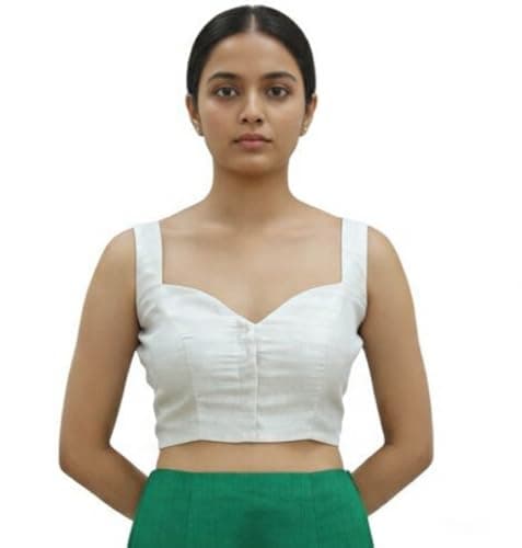 Women’s Dupion Sweetheart Neck Blouse Front Hook & Eye Indian Saree Blouse Top Sleeveless Ethnic Choli Padded White