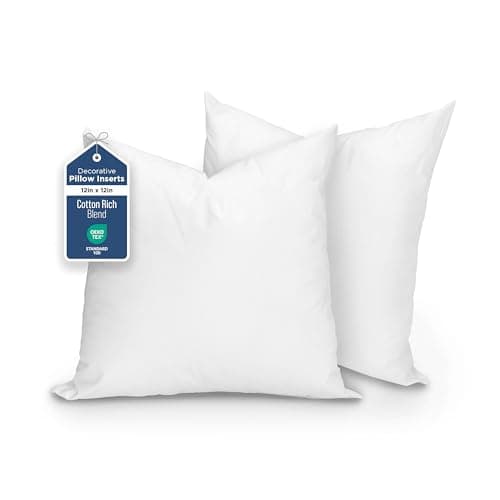 Martex Decorative Throw Pillow Inserts, White, 12" x 12", Pack of 2