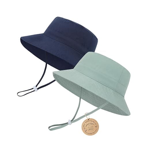 Urban Virgin Baby Sun Hat Toddler Bucket Hat Summer Beach Essentials for Baby Boy Kids Swim Straw Bucket Hat Navy Blue& Sea Blue 0-6 Months