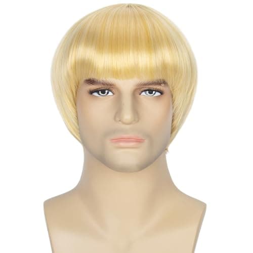 Miss U Hair Short Straight 60 70s Bowl Cut Funny Wig for Men Crazy Bob Mushroom Cosplay Wig with Bangs for Halloween Party