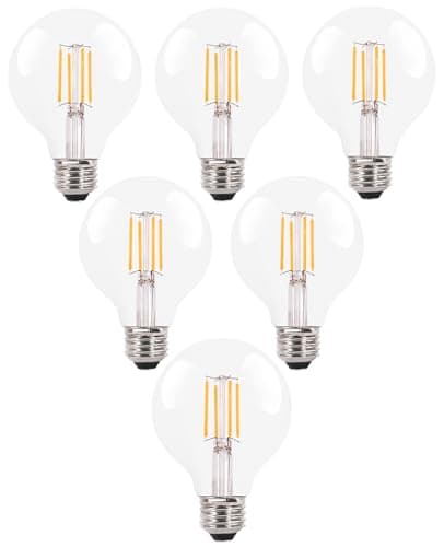 FELCO 6Pack G25 LED Light Bulbs, Globe Vanity Light Bulbs for Bathroom, Round Edison, Dimmable 4.5W (60 Watt Equivalent) CRI80 2700K Clear, E26 Base