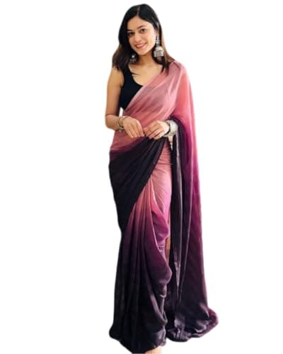 BE4ME.COM Ready to wear saree one min ready saree Pre draped pre-stitched sari with Unstitched Blouse (Purple Brown)