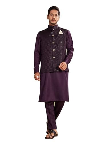 Lady Dwiza Indian Royal Ethnic Engagement Wedding Wear Casual Party Kurta Pyjama With Nehru Jacket for Men's