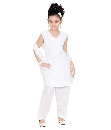 BABA AND BABY Girls White Colour Salwar Suit (10-11 Years, Salwar)