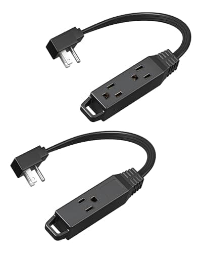 DEWENWILS Flat Plug Extension Cord, 1 FT 16/3 Awg Grounded Power Cable, 2 Pack, 3 Outlets Power Strip for Indoor Use, SPT-3 Cord, Space Saving for Office, School, Travel, Dorm, ETL Listed, Black