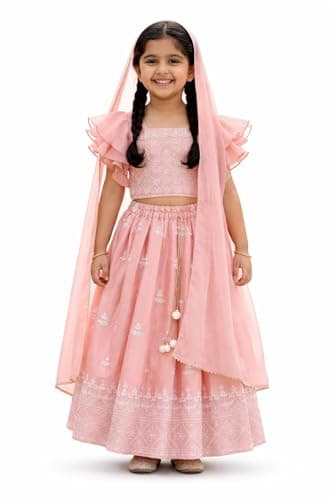 disson Lehenga Choli Set with Dupatta | Festive Indian Ethnic Wear for Kids | Wedding, Party & Festival For girls (Blush Pink, 8 Years - 10 Years)