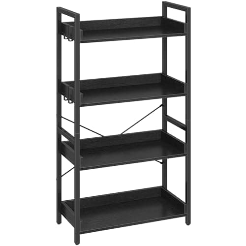 Rolanstar 4-Tier Bookshelf w/ 4 Hooks (Black, 23.6" x 44.5") $45 + Free Shipping w/ Prime or on $35+