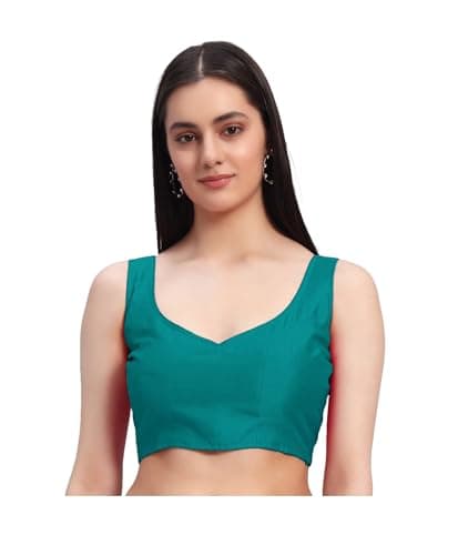 Women's Readymade Sleeveless Saree Blouse Indian Designer Choli Crop Top Wedding Party wear Sari Blouse Turquoise Blue S