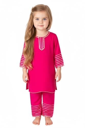Chandrakala Kids kurti pant set for Girls, Pink-G,6-7 Years(KG107PIN7)