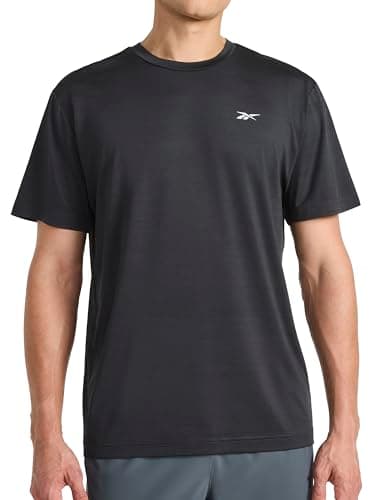 Reebok Men’s Lightning Short Sleeve Crewneck T-Shirt, Standard Fit, Breathable Stretch Poly Fabric, Black Heather, X-Large