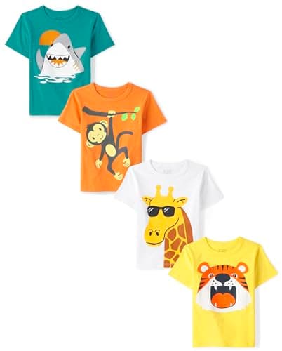 The Children's Place Baby Boys Short Sleeve Graphic T-Shirt Infant-and-Toddler-Shirts, Aspen Gold|Carrot Stick|Clear Aqua, 2T US