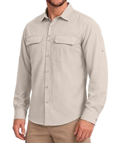 Men's Sun Protection Fishing Shirt UPF 50+ Long Sleeve Safari Hiking Travel Shirts with Pockets Quick $14.99