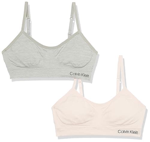 Calvin Klein Kids Girls' Seamless Wirefree Comfort Bralette Bra 2-Pack, Crystal Pink/Heather Grey, Large