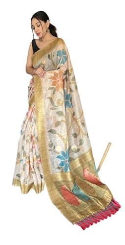 Rang Priya Pure Chanderi Banarasi Silk Saree with 3D digital Print and unstitched blouse (Yellow Gold)