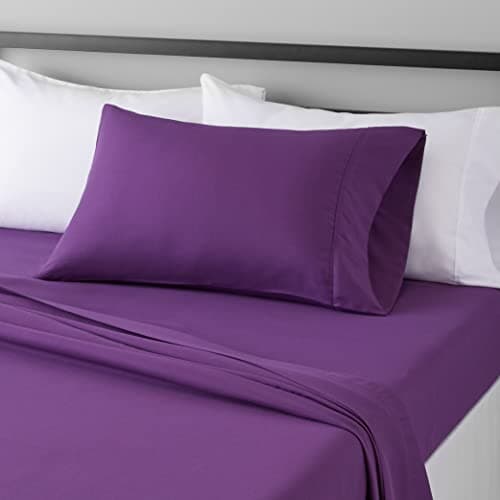 Amazon Basics Lightweight Supe...eep Pockets, Twin, Plum, Solid