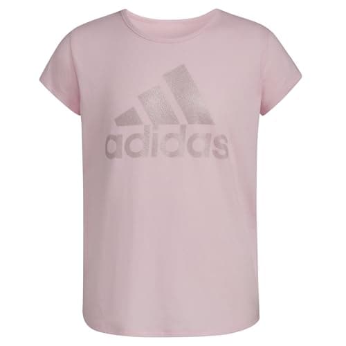 Adidas Girl's Short Sleeve Cotton Essential T-Shirt Top, Pink Sparkle, XL