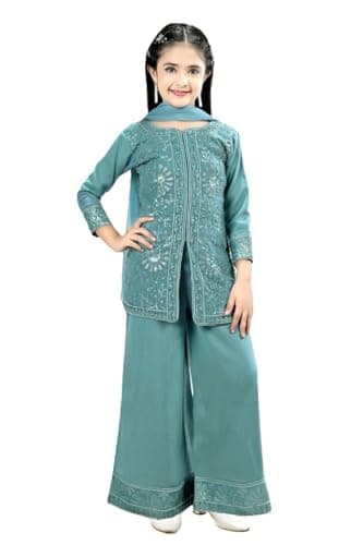 CLOTH ADDA Indian Ethnic Girls Traditional Wear Kurta Plazzao Set, Embrodiery and Sequin Work, 9041