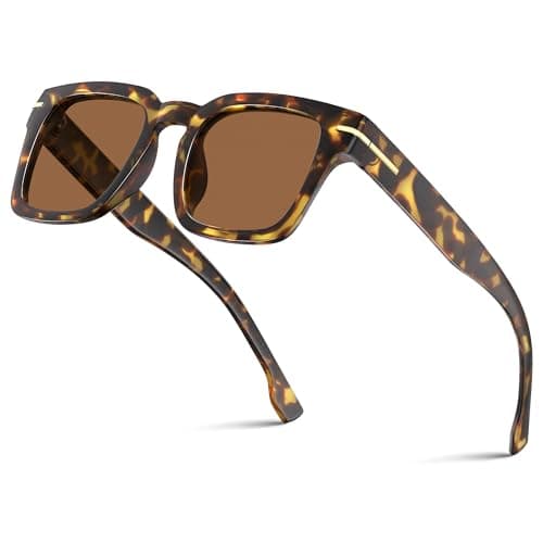 Foliful Trendy Sunglasses Womens Classic Retro Sunglasses for Women Men Fashion Driving Square Frame UV Protection, Leopard Brown-Gold