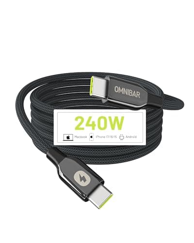 Omnibar 240W USB C to USB C Cable (6FT/Woven), Type C Charger Fast Charging Cord for iPhone 17/16/15, Nylon Braided C to C Cable Fast Charging for MacBook iPad Samsung S26/S25 Cameras Speakers Earbuds