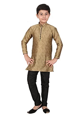 Pro-Ethic Style Developer Silk Kids Kurta Set for Boys | Indian Traditional Wear | Pack of 1 (BROWN, 15-16 Years)