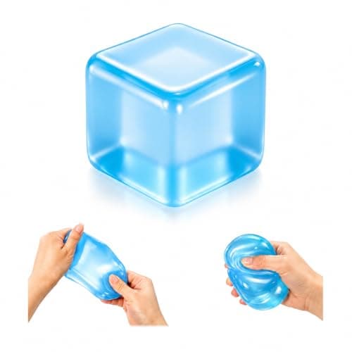 Ice Cube Squishy, Squeeze Stress Cube for Anxiety Relief, Soft Squishy Fidget Toys for Adults, Sensory Gel Ball for Birthday Gift, Desk Accessory（Blue）