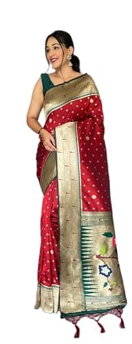 Rang Priya Paithani Silk woven saree with unstitched blouse (Maroon)