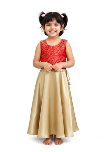 Brocade Girls Lehenga Choli Indian Kids Ethnic Dress, Girls Chaniya Choli ghagra Choli for her silk skirt Girl Party Wear (5-6 Year)
