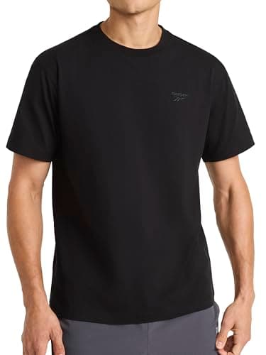 Reebok Men’s Embroidery Crewneck T-Shirt, Standard Fit, Lightweight Stretch Cotton-Blend Jersey Fabric, Black, Large