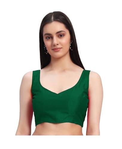 HSD Womens Readymade Solid Sleeveless Silk Saree Blouse for Women Ethnic Choli Crop Top Blouse for Party Wear Green XL