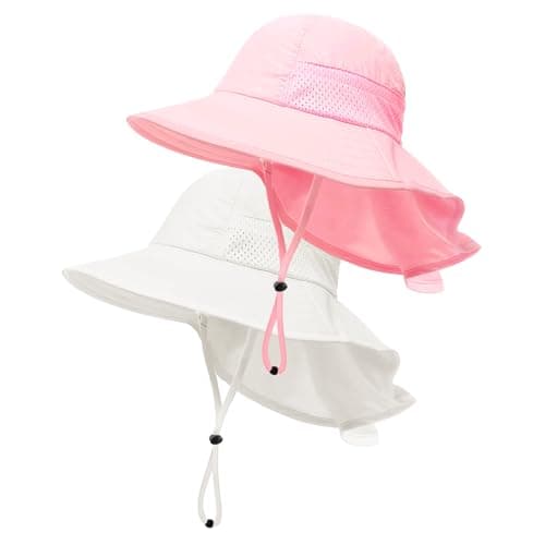 MA COWCF Baby Sun Hat with Neck Flap for Sun Protection Toddler Beach Hat UPF 50+ Outdoors 0-6 Years Boys Girls (US, Age, 6 Months, 24 Months, Pink+White)